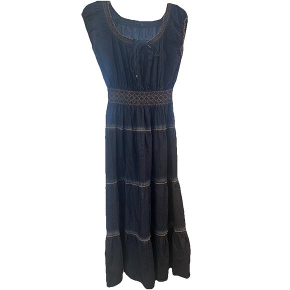 Indigo and lace blue maxi dress 100% Cotton size Large - Picture 1 of 11